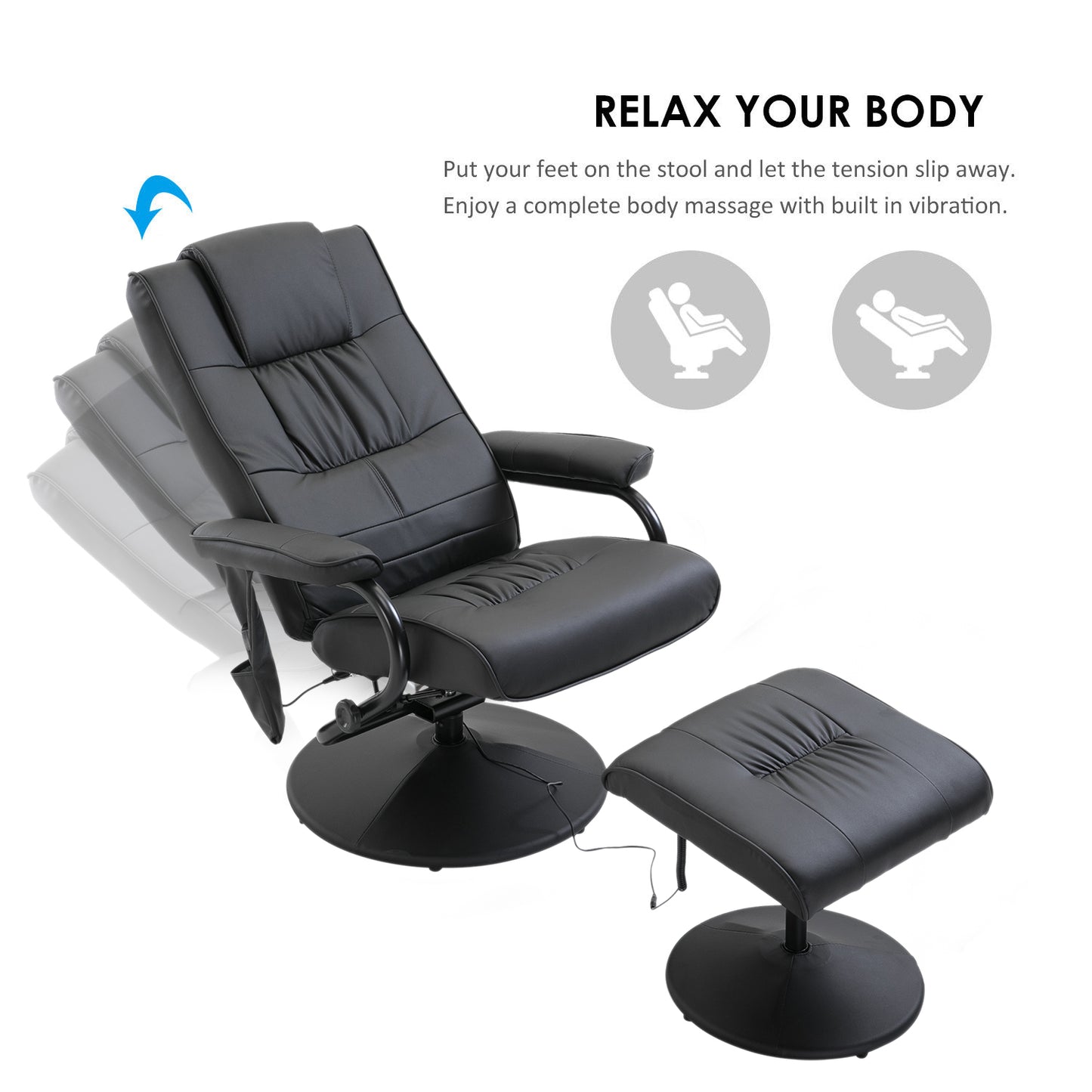 HOMCOM Deluxe Faux Leather Massage Recliner Chair Easy Sofa Armchair Beauty Couch Bed with Foot Stool Black