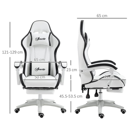 Vinsetto Computer Gaming Chair, PU Leather Desk Chair with Footrest, Swivel Task Chair with 135√Ç¬∞ Reclining Back and Lumbar Support, PC Chair for Adults, White and Black