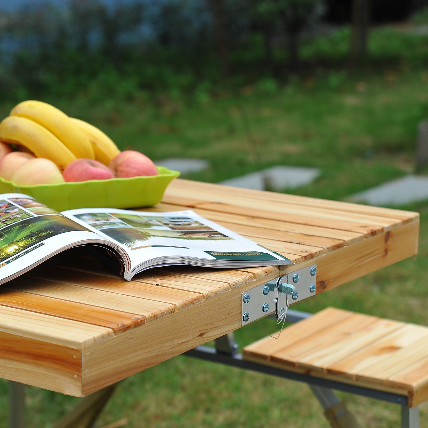 Outsunny Cunninghamia Board Portable Picnic Table Bench Set Natural Wood Color