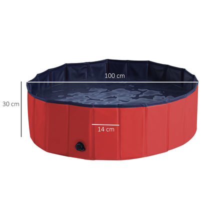 PawHut Foldable Dog Paddling Pool Pet Cat Swimming Pool Indoor/ Outdoor Collapsible Summer Bathing Tub Shower Tub Puppy Washer, √é¬¶ 100 x 30H cm, Red