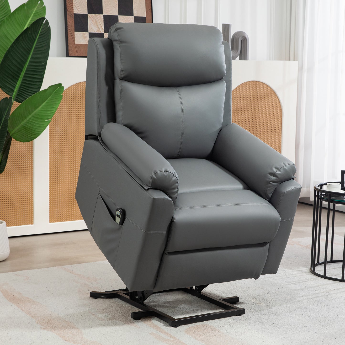 HOMCOM Faux Leather 70√Ç¬∞ Electric Riser Recliner Chair, Charcoal Grey