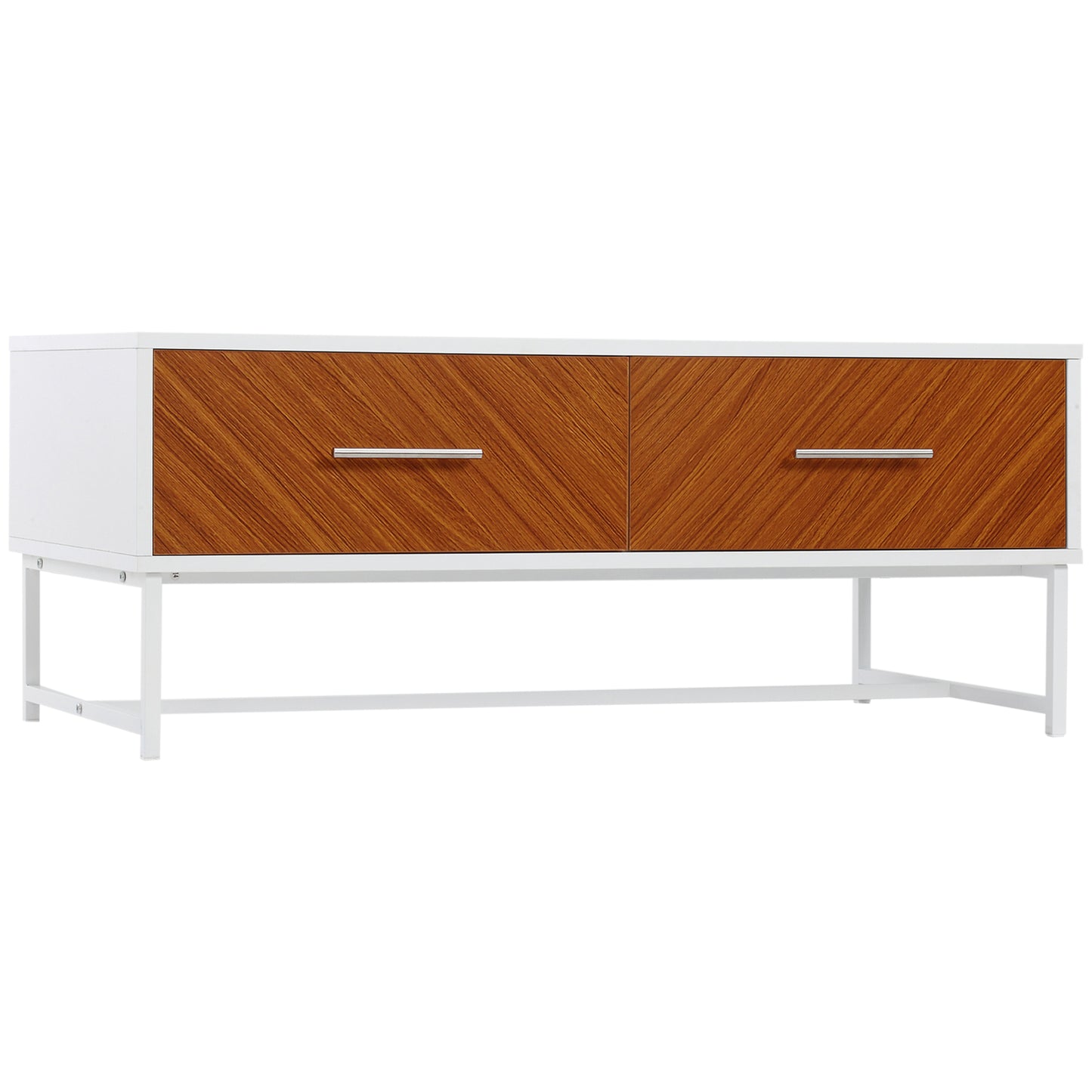 HOMCOM Modern Coffee Table for Living Room, Rectangular Cocktail Table with 2 Drawers, Large Bottom Space and Metal Legs, Brown