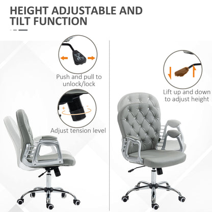 Vinsetto Office Chair Ergonomic 360√Ç¬∞ Swivel PU Diamante Padded Base 5 Castor Wheels for Home Work Grey