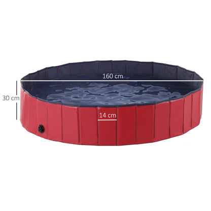 PawHut Foldable Dog Paddling Pool Pet Cat Swimming Pool Indoor/Outdoor Collapsible Summer Bathing Tub Shower Tub Puppy Washer (√é¬¶160 √É‚Äî 30H cm, Red)