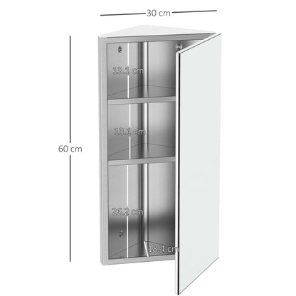 HOMCOM Stainless Steel Wall mounted Bathroom Corner Mirror Storage Cabinet Single Door 300mm (W)