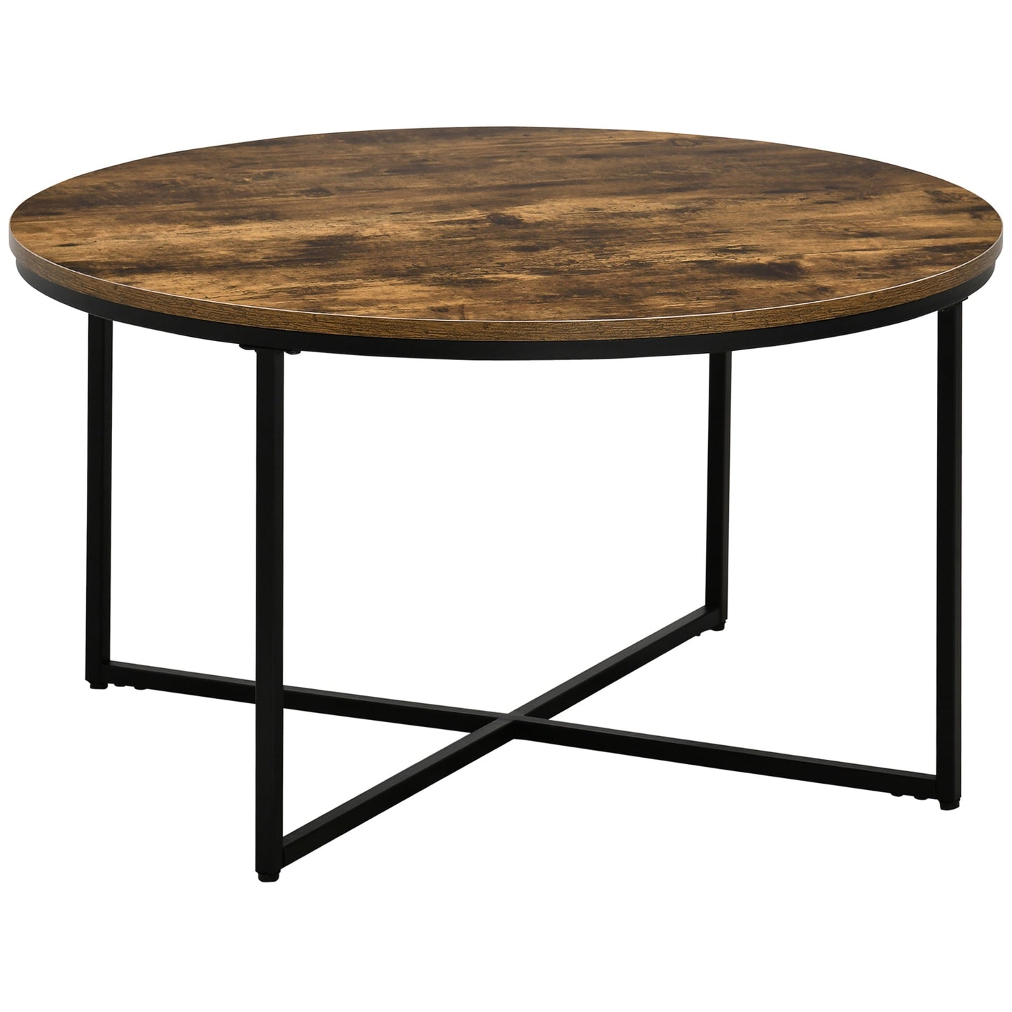 HOMCOM Round Coffee Table, Industrial Side Table with Metal Frame, Large Coffee Tables for Living Room, Bedroom, Rustic Brown