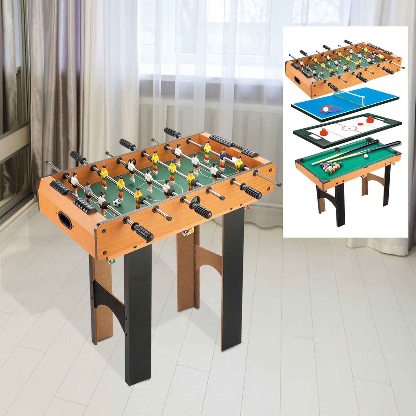 HOMCOM 4 in 1 Multi Game Table Hockey Foosball Mini Billiards Pool Table Set 2 Types