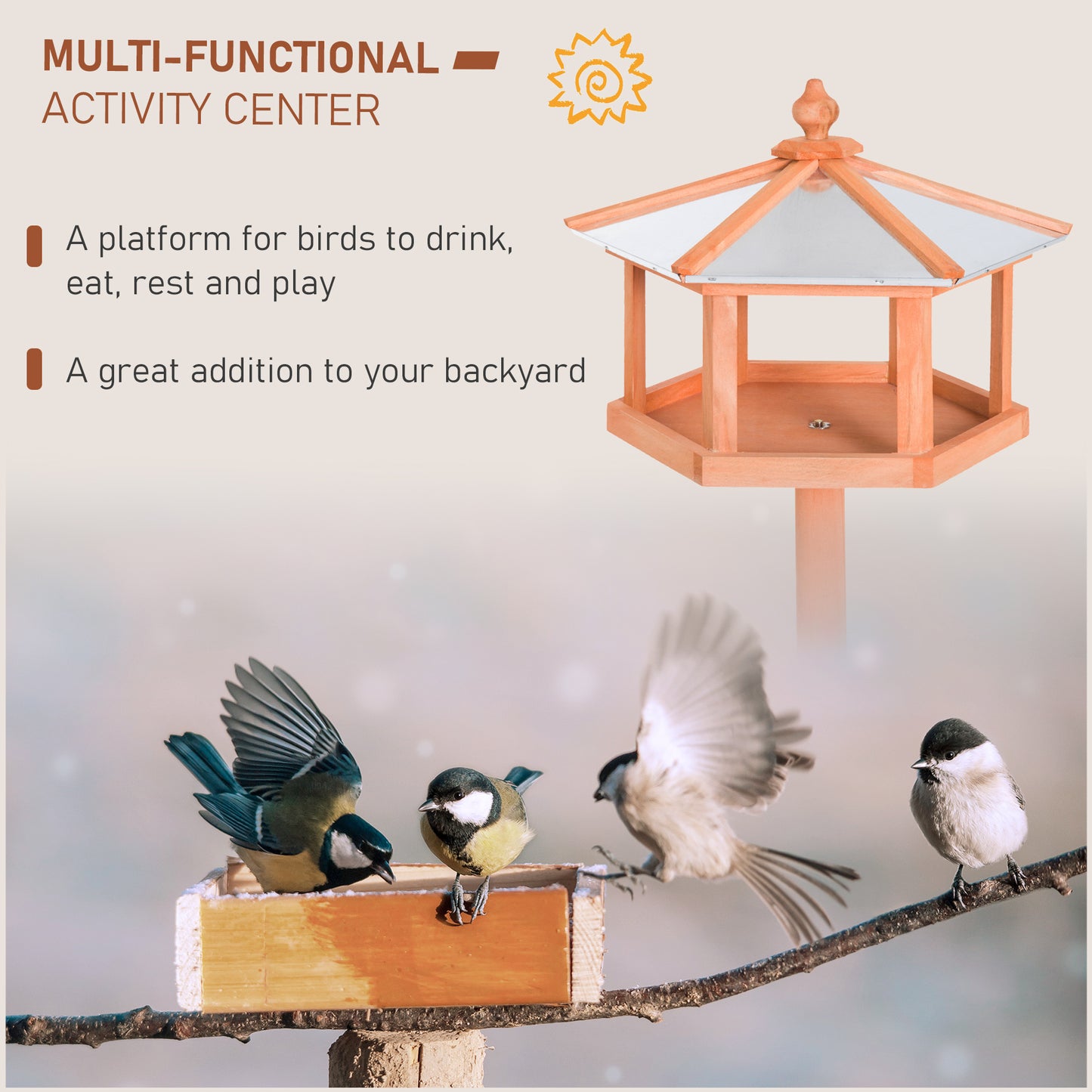 PawHut Wooden Bird Table Free Standing Feeder Garden Sheltered Feeding Station Parrot Stand Birdhouse √é¬¶40x113cm