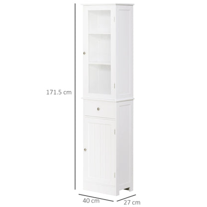 kleankin Bathroom Storage Cabinet with 3-tier Shelf Drawer Door, Floor Cabinet Free Standing Tall Slim Side Organizer Shelves, White