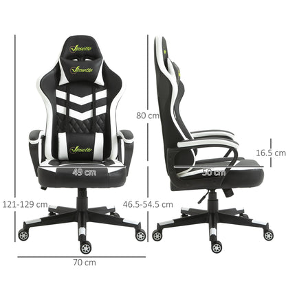 Vinsetto Gaming Chair, Computer Desk Chair with Lumbar Support, Faux Leather Racing Chair with Headrest and Swivel Wheels for Home Office, Black White