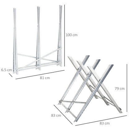 DURHAND Portable Sawhorse Heavy Duty Steel Adjustable Work Support, Foldable Sawhorse Stand 100 kg Weight Capacity, Silver Tone