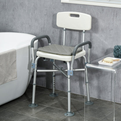 HOMCOM Aluminium Shower Chair with Backs and Arms, Height Adjustable Shower Seat with Removable Padded Cushion, Bath Stool for Seniors, Disabled, Pregnant, White