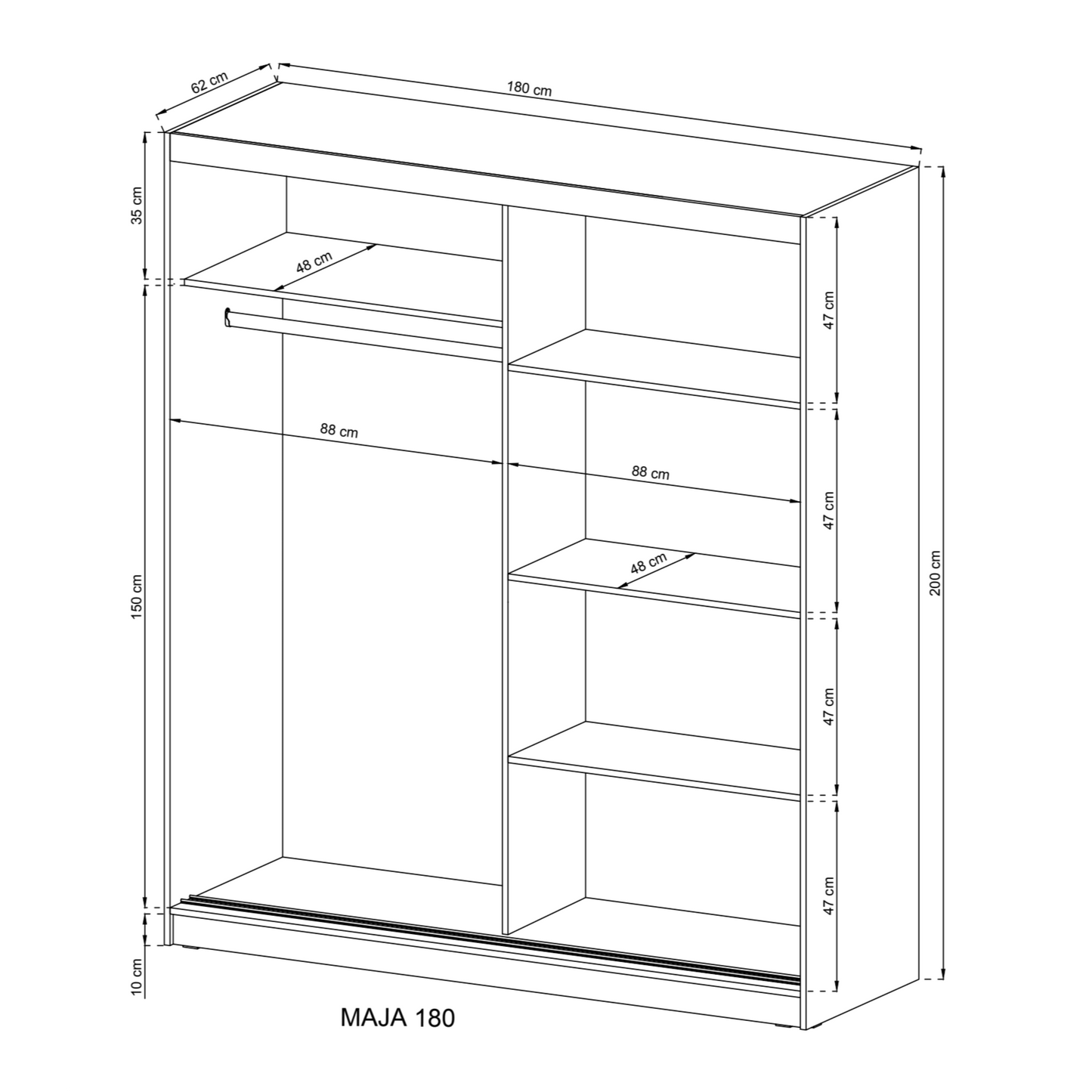 Maja Alu Sliding Door Wardrobe 180cm