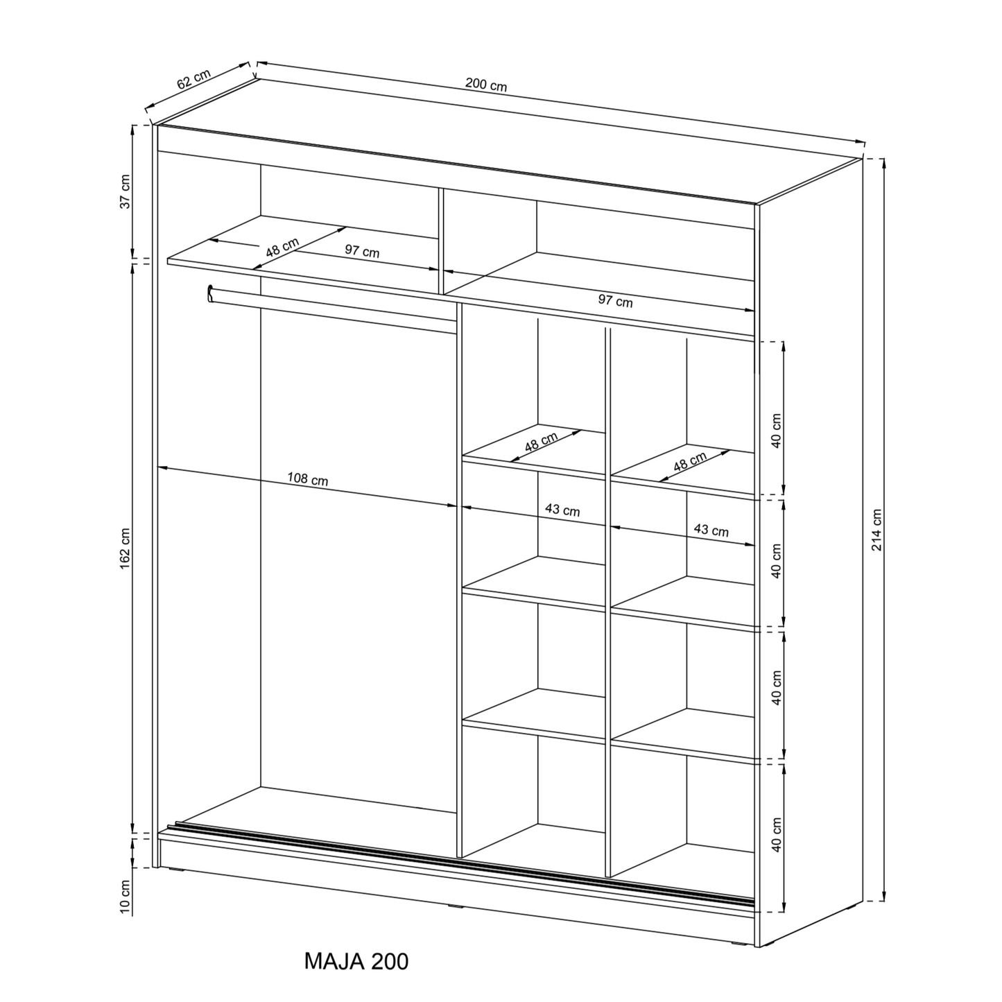 Maja I Alu Sliding Door Wardrobe 200cm