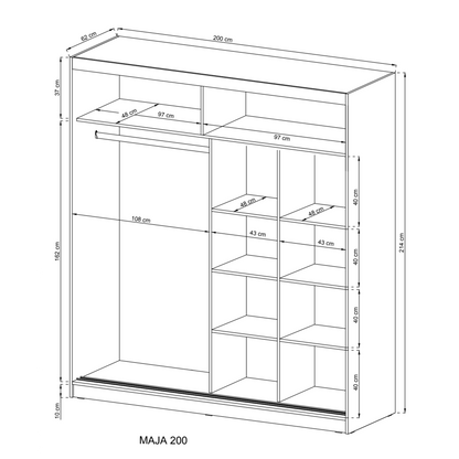 Maja I Alu Sliding Door Wardrobe 200cm