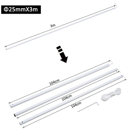 Outsunny 3(m) Awning Sail Shade Canopy Pole Kit Adjustable Pole With Rope Metal - White