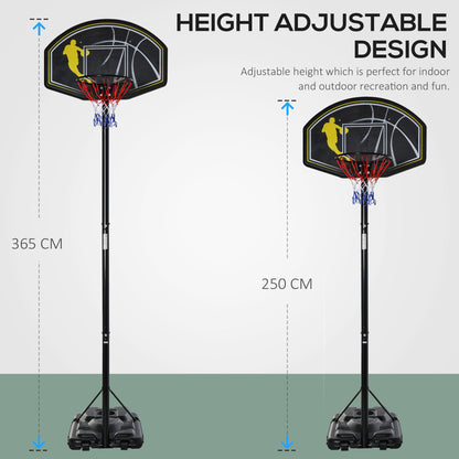 HOMCOM Portable Basketball Hoop Stand Fully Adjustable (1.9m-3.05m) PE Backboard Outdoor Adult Teen Senior Fun Sports Games with Wheels