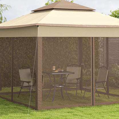 Outsunny 3 x 3(m) Pop Up Gazebo with Netting and Carry Bag, Party Tent Event Shelter for Garden, Patio - Khaki