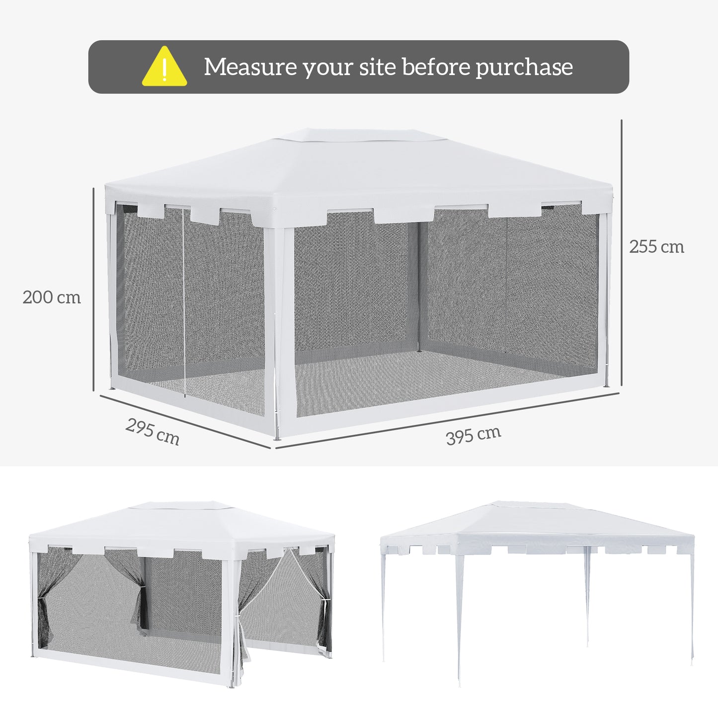 Outsunny 4 m x 3 m Gazebo with Sides, Outdoor Party Tent, Sun Shade Canopy with Mesh Sidewalls, White