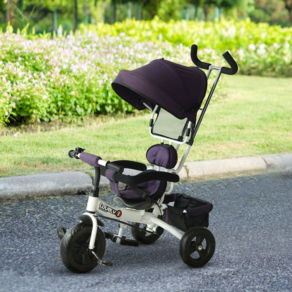 HOMCOM Kids Polyester Sun Canopy Ride-On Tricycle Baby Stroller w/ Handle Purple