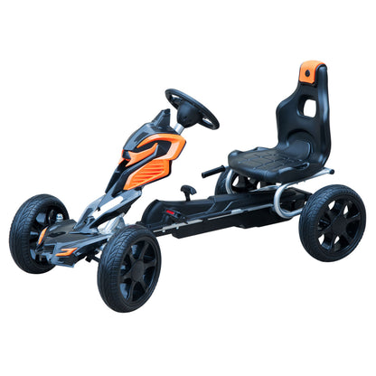 HOMCOM Pedal Go Kart Kids Ride On Indoor Outdoor Sports Toy Braking System-Orange/Black