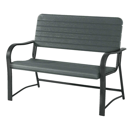 Outsunny Metal Frame 2 Seater Bench-Black, Atrovirens Slat