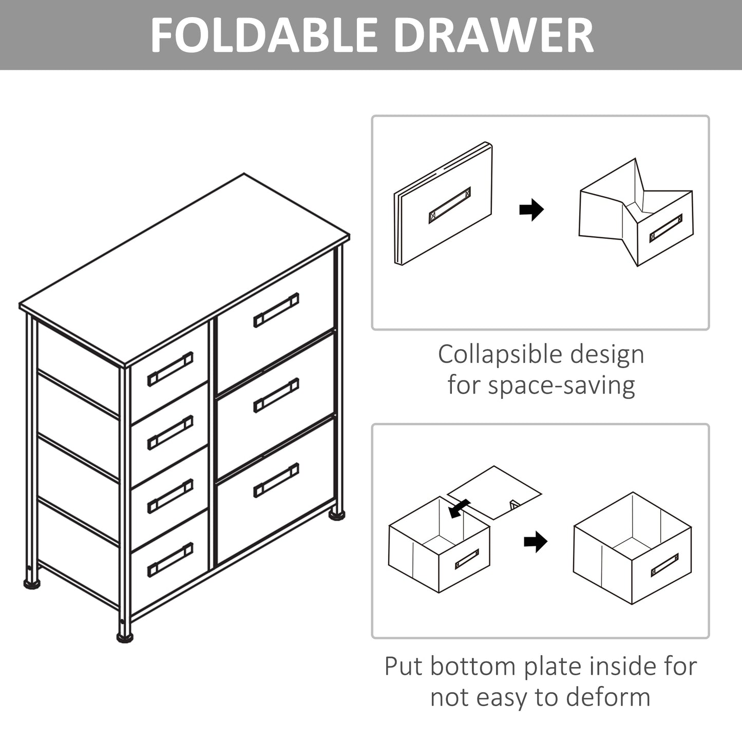 HOMCOM Chest of Drawers with 7 Drawers, Fabric Drawers with Large Storage Space, Drawers Dresser with Metal Frame, Adjustable Feet for Bedroom Living Room, Light Grey