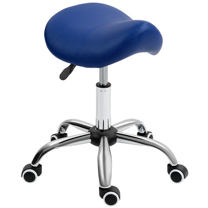 HOMCOM Saddle Stool, Height Adjustable Salon Chair for Massage Spa, Faux Leather, Dark Blue