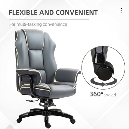 Vinsetto High Back Office Chair, PU Leather Desk Chair, Reclining Swivel Computer Chair for Home, Grey