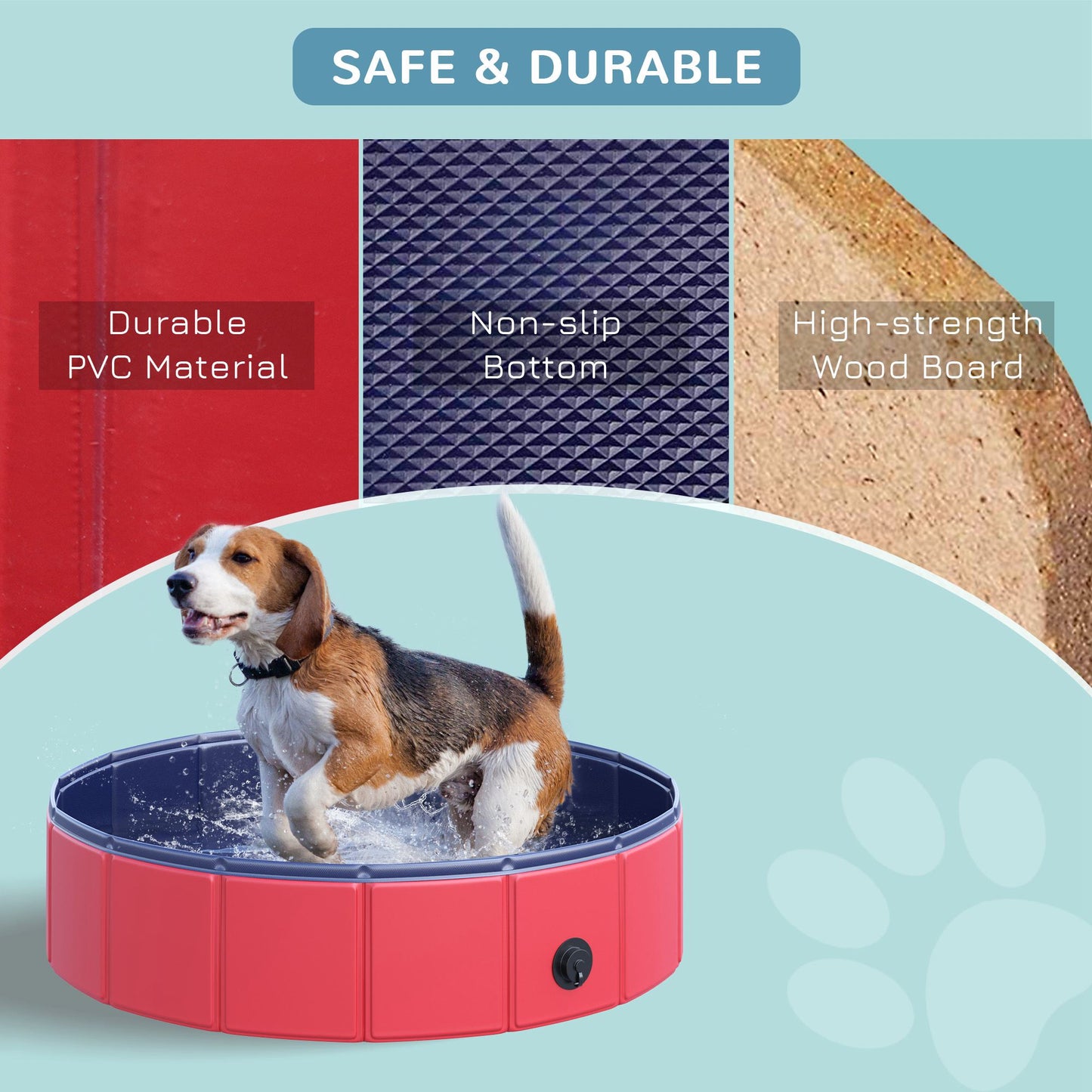 PawHut Foldable Dog Paddling Pool Pet Cat Swimming Pool Indoor/Outdoor Collapsible Summer Bathing Tub Shower Tub Puppy Washer (√é¬¶80 √É‚Äî 20H cm, Red)