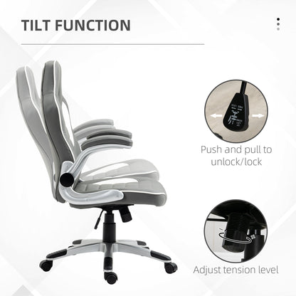 Vinsetto Computer Gaming Chair, Office Desk Swivel Chair, PU Leather Racing Chair with 90√Ç¬∞ Flip-up Armrest, Adjustable Height and Rolling Wheels, Grey