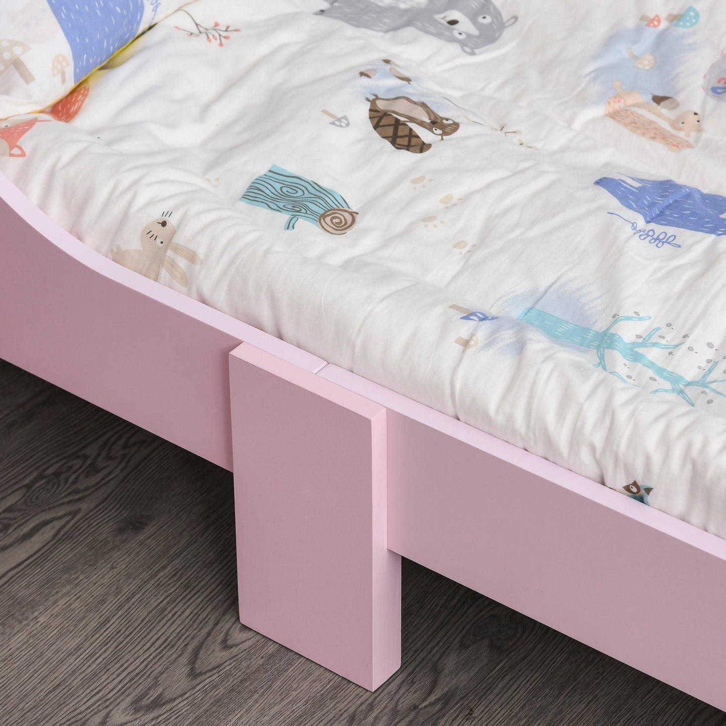 HOMCOM Kids Toddler Bed Princess Crown Theme Safety Side Rails Slats Home Bedroom Furniture Boys Girls 3-6 Yrs Pink 143 x 73 x 60 cm