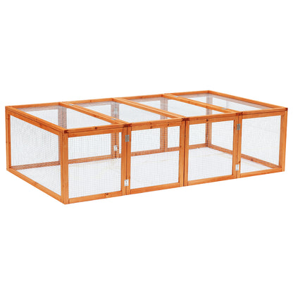 Pawhut Rabbit Run Wooden Rabbit Hutch Cage 6ft with Wire Mesh, Openable Roof, Play Space for Outdoor, 181 x 100 x 48 cm