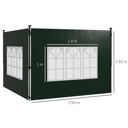 Outsunny 3 Meters Gazebo Side Panels Canopy Marquee Replacement Exchangeable Side Panel Walls (Green)