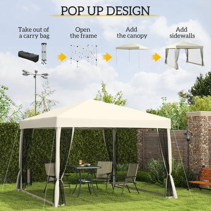 Outsunny 3 x 3(m) Pop Up Gazebo Canopy Tent with Carry Bag, Height Adjustable Mesh Screen House, Portable Garden Outdoor Shade Shelter